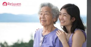 old lady with her daughter look happy because of healthy diet